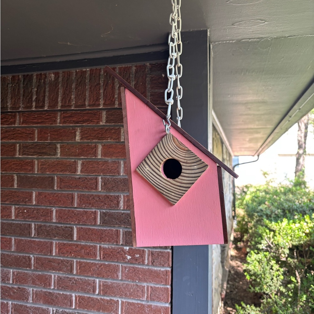 Handmade Pink Wooden Hanging Birdhouse